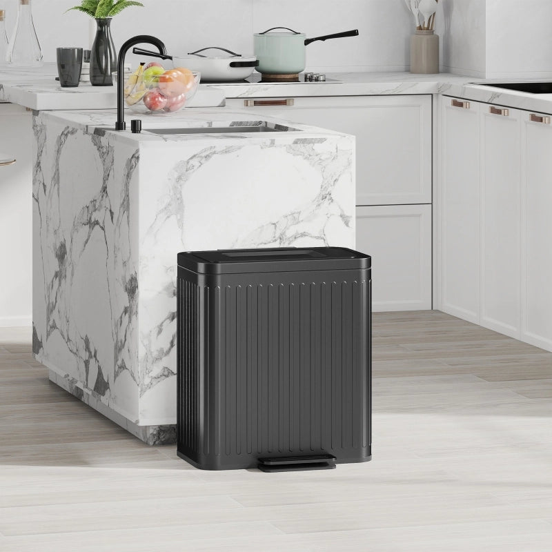 Pattumiera da cucina a 2 scomparti da 20 L, separazione rifiuti efficiente, pedale, plastica e metallo, nero
