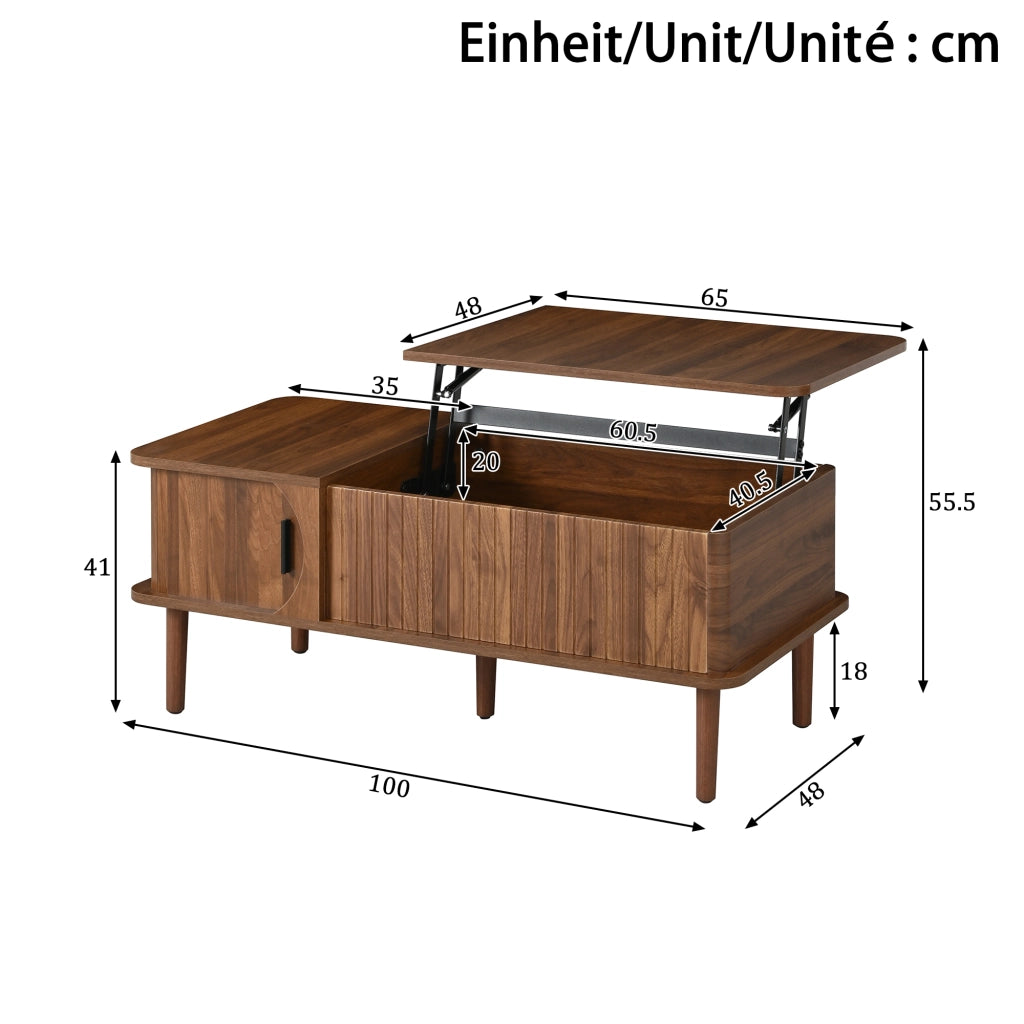 Tavolino da caffè 100x48x55.5 cm con piano sollevabile in MDF noce