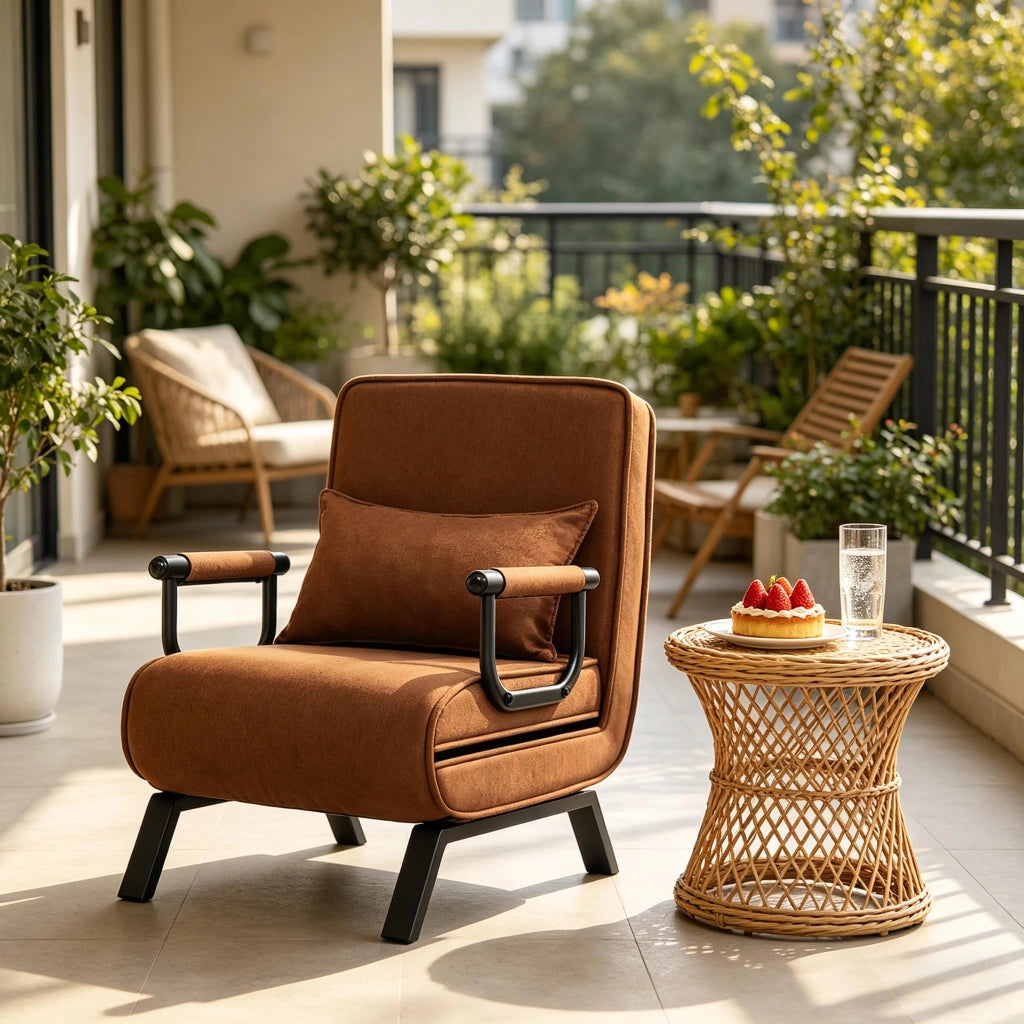 Sedia letto 3 in 1 trasformabile 1 posto con schienale regolabile a 5 posizioni, senza materasso, marrone