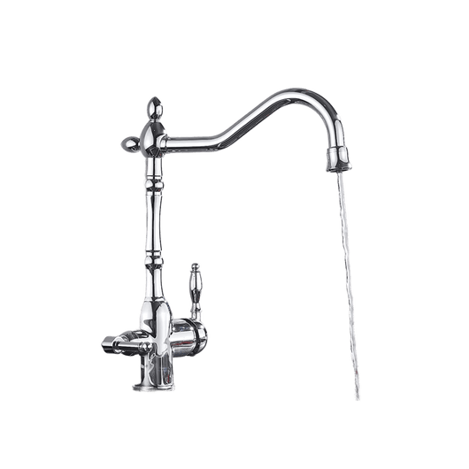 Julian | Rubinetto vintage a 3 vie con filtro cromato lucido|Rubinetto osmosi in acciaio inox da cucina|miscelatore retro 360° con filtro a 3 attacchi