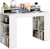 Scrivania per Computer, Scrivania con 2 Librerie, Ripiano e Kit di Antiribaltamento, Scrivania Salvaspazio da Ufficio, Studio, Soggiorno e Camera da Letto, 120 x 54 x 90 cm, Bianco