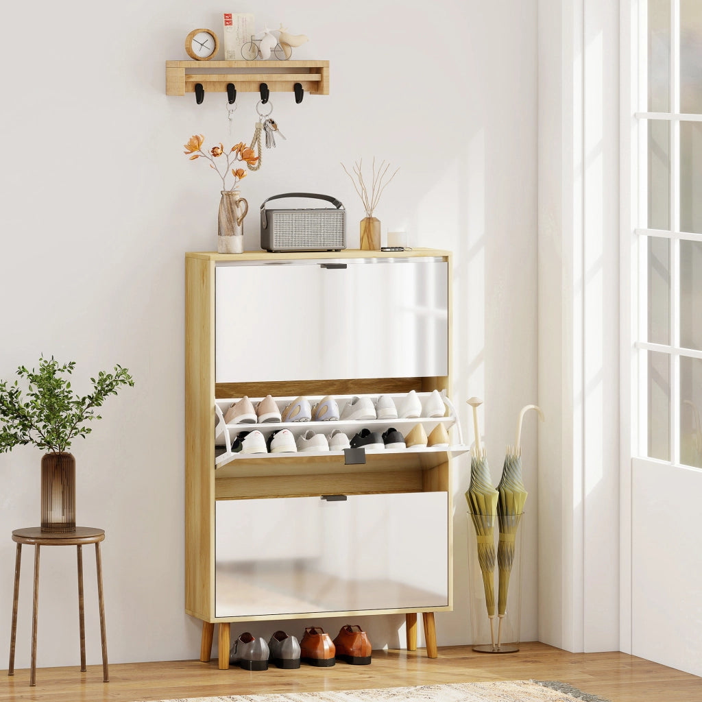 Scarpiera con 3 Cassetti Ribaltabili ¨C zephmum ¨C Bianco 80x24x127 cm