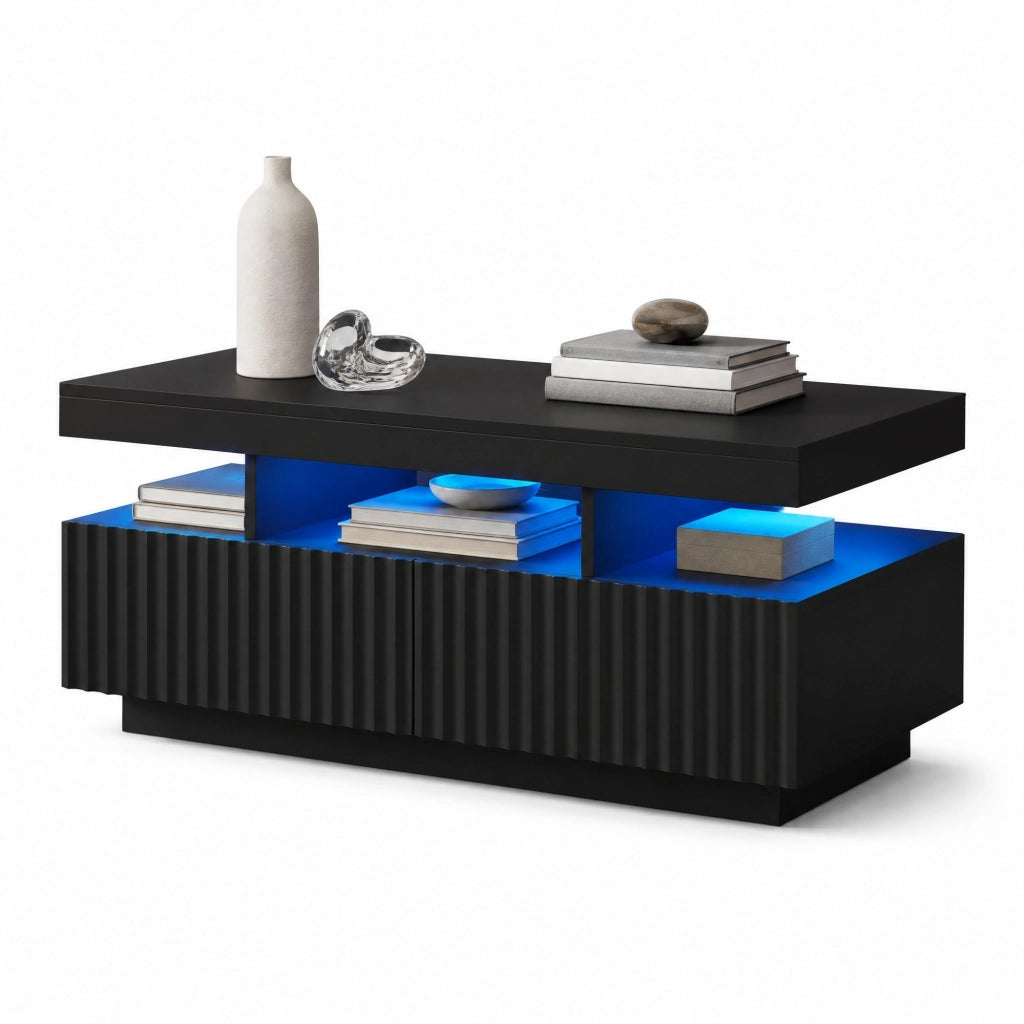 Tavolino da salotto 100 x 50 x 45 cm con 2 cassetti e luce LED