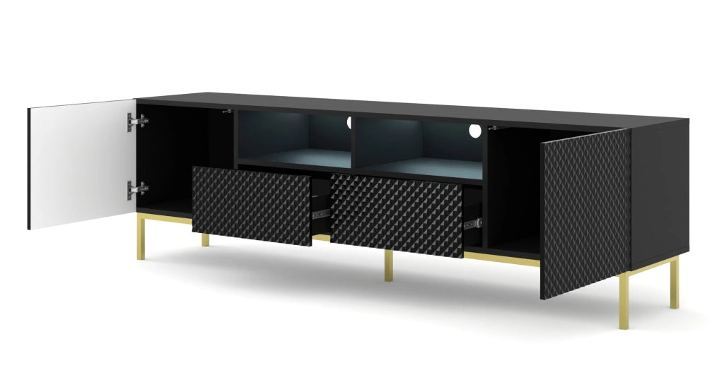 PORTA TV RAVENNA CCK DIAMOND MDF HG TV STAND 2D2S 200 NERO OPACO NERO LUCIDO TELAIO ORO