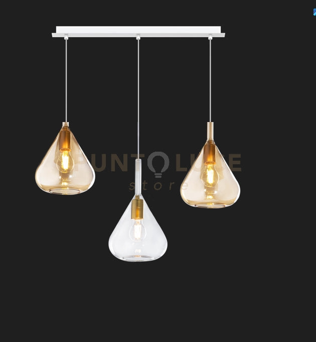 SOSPENSIONE BIANCO 3 LUCI RETTANGOLARE VETRI TR + 2X AM 1177BI-S3 R-TA