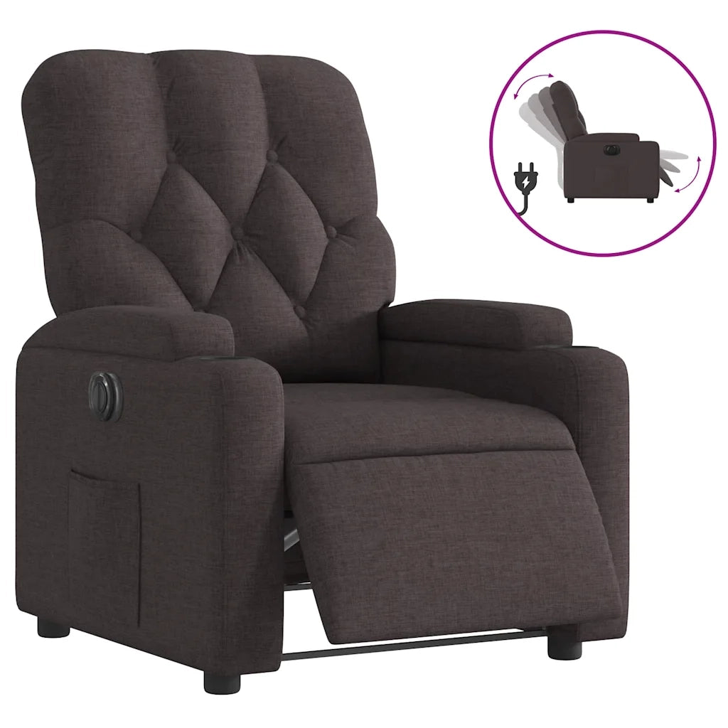 Poltrona | Sedia Relax Elettrica Reclinabile Marrone Scuro in Tessuto