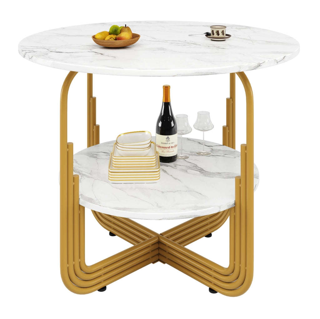 Tavolo da pranzo rotondo 80x80x76 cm in MDF effetto marmo