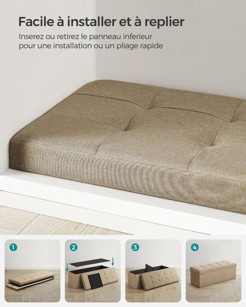 Panca contenitore pieghevole/pouf/cassapanca/panca comodino 110 x 38 x 38 cm tessuto effetto lino portata 300 kg per ingresso/camera da letto beige 12_0004151
