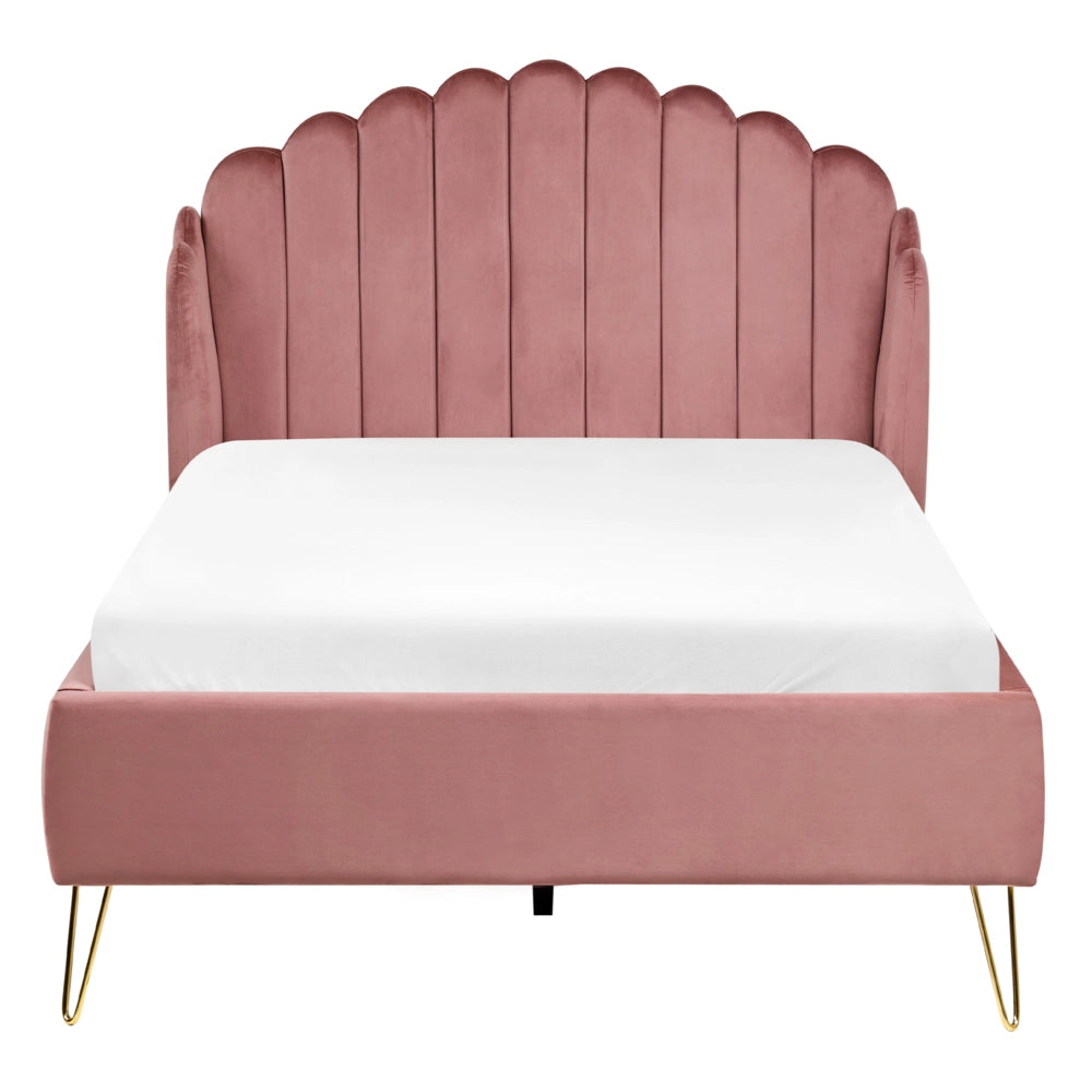 Letto matrimoniale con rete in velluto rosa 120 x 200 cm gambe in metallo testata retro capitonné