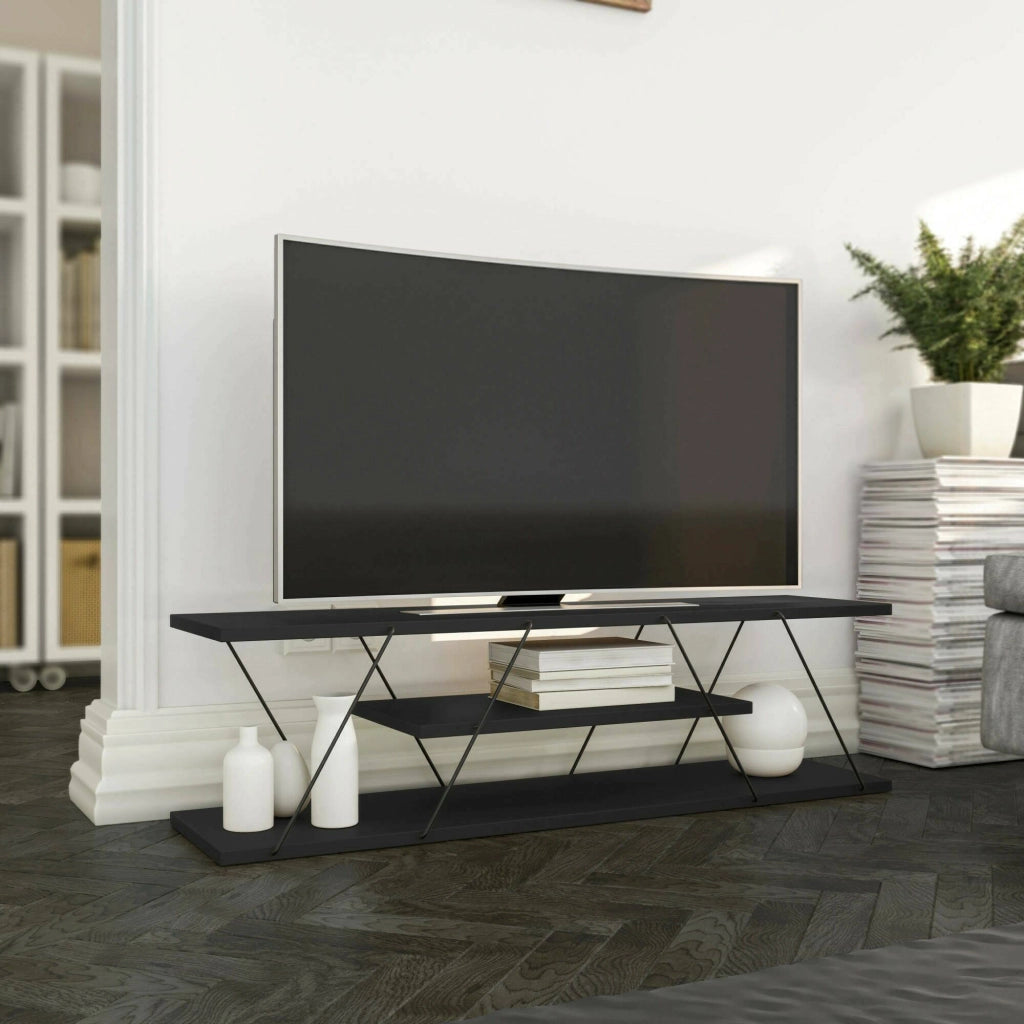 Mobile porta TV Desdemona, Credenza da soggiorno, Armadio basso per TV, Base parete attrezzata, 120x30h33 cm, Antracite e Grigio