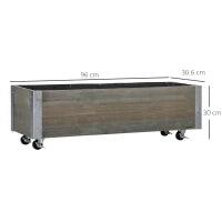 Fioriera Rettangolare in Legno di Abete con Ruote e Freno, 96x30.6x30 cm, Grigio
