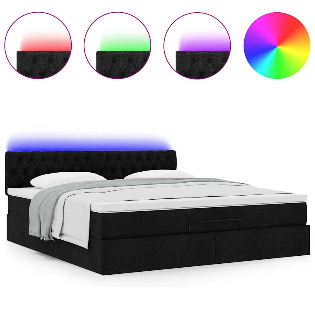 Pouf Letto con Materasso e LED Nero 180x200cm Tessuto