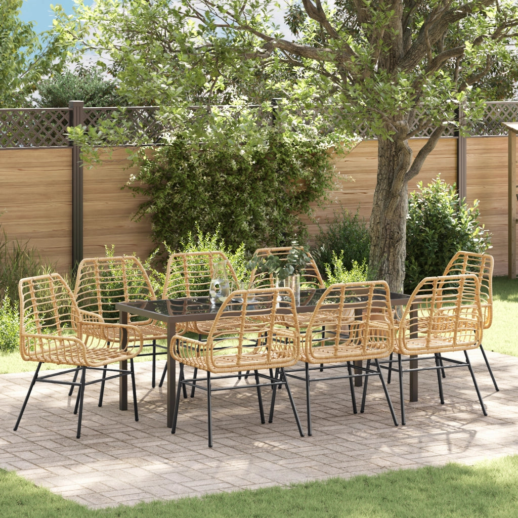 Set da Pranzo da Giardino 9 Pezzi Marrone in Polyrattan