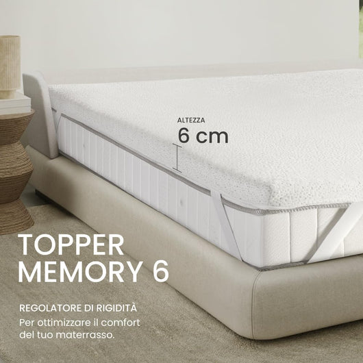 Topper Singolo 80x190, Memory Foam, Regolatore di rigiditÃ , Correttore, Alto 6 cm, Sfoderabile, 100% Made in Italy