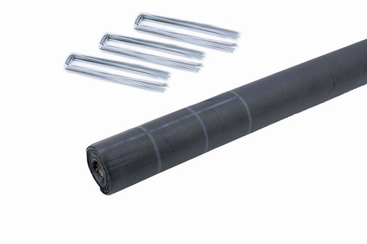 Telo Anti Erbacce Tessuto Orto Pulito 1,6x10 m, Tessuto Non Tessuto Prolipopilene e 25 Forcine Filo Fe Zincato, Telo Nero per Orto Quadri 10x10 cm