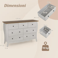 Cassettiera a 7 Cassetti in Tessuto, Cassettiera per Camera da Letto in Legno Rustico, Cassettiera Cameretta Salvaspazio per Soggiorno, Corridoio, Cucina, 120 x 38,5 x 77,5 cm (Grigio)