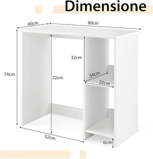 Scrivania per Computer in Legno, Scrivania con 2 Ripiani per Ambienti Piccoli, Scrivania Moderna e Salvaspazio da Casa e Ufficio, Bianco, 80 x 40 x 74 cm