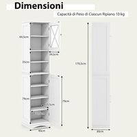 Mobile Bagno 40 x 30 x 170,5cm, Armadietto a Colonna Stretto e Alto con 5 Ripiani Regolabili e 2 Porte, Armadio da Terra in Legno per Soggiorno, Camera da Letto, Salotto e Cucina (Bianco)