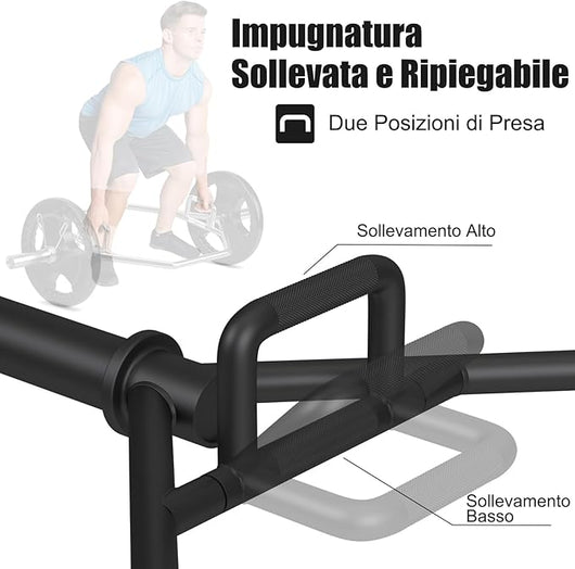 Barra della Trappola Olimpica, Barra Esagonale Pieghevole con Manici Zigrinati, Manicotti 25 cm e Molle, Olympic Hex Trap Bar per Sollevamento Pesi e Bodybuilding, Carico 363 kg(Nero)
