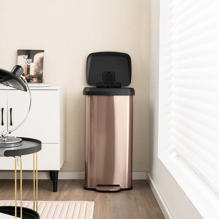Bidone per Pattumiera, Pattumiera da Cucina in Acciaio Inossidabile con Pedale, Coperchio e Scomparto Deodorante, Ideale per Casa Ufficio (68L,Rosa dorato)