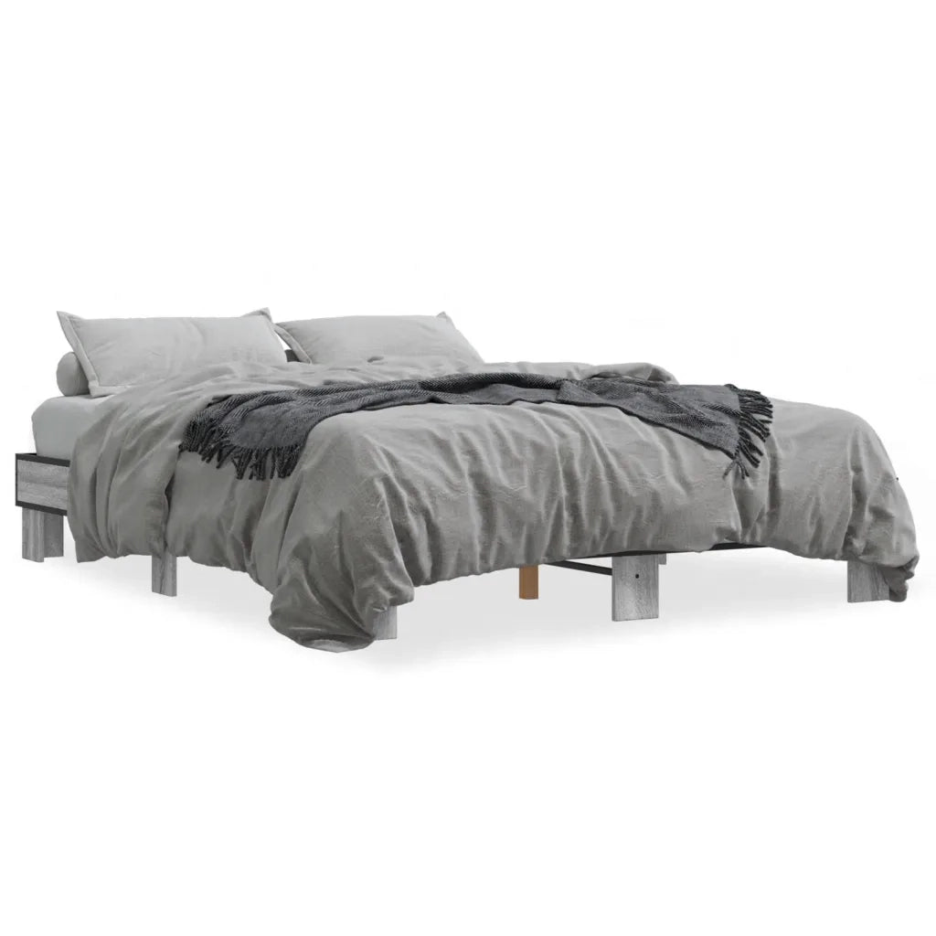 Letto matrimoniale | Letto per adulti | Giroletto Grigio Sonoma 150x200 cm in Legno Multistrato Metallo