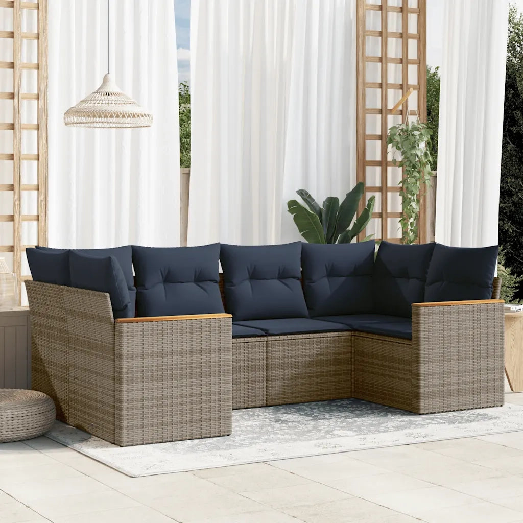 Set Divani da Giardino 6 pz con Cuscini Grigio in Polyrattan 3226264