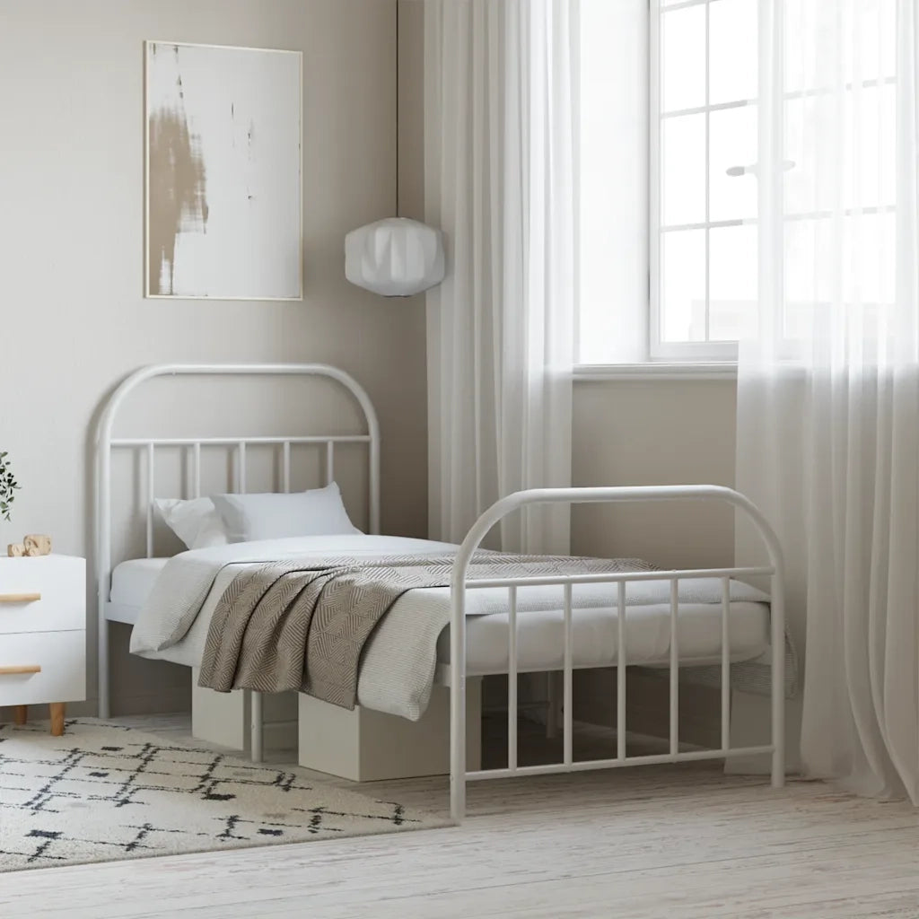 Giroletto con Testiera e Pediera-Struttura Letto Metallo Bianco 90x190 cm 490233