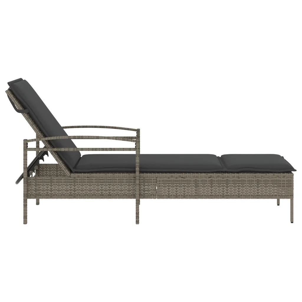 Lettino Prendisole | Sdraio da giardino | Lettino da sole con Cuscino Grigio 63x200x81 cm Polyrattan
