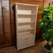 Libreria in legno Shabby chic bianco anticato 2 porte 4 vani a giorno