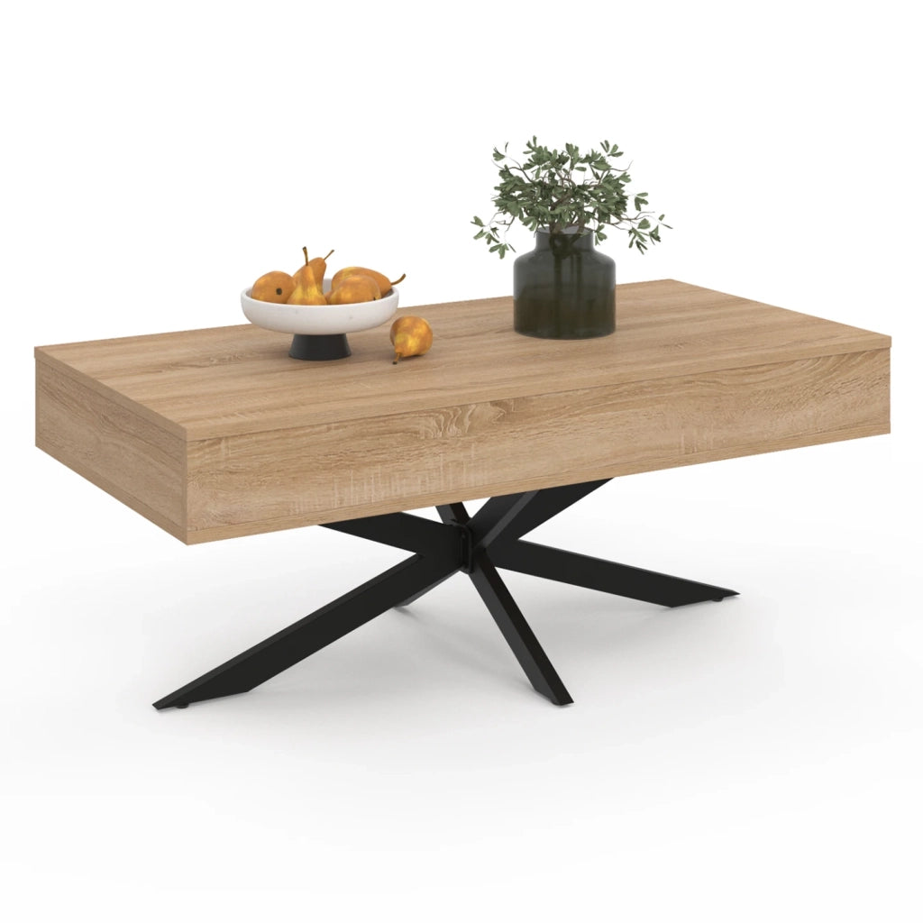 IDMarket - Tavolino rettangolare ALIX da 100 cm con piano sollevabile e gambe a ragno in legno e nero