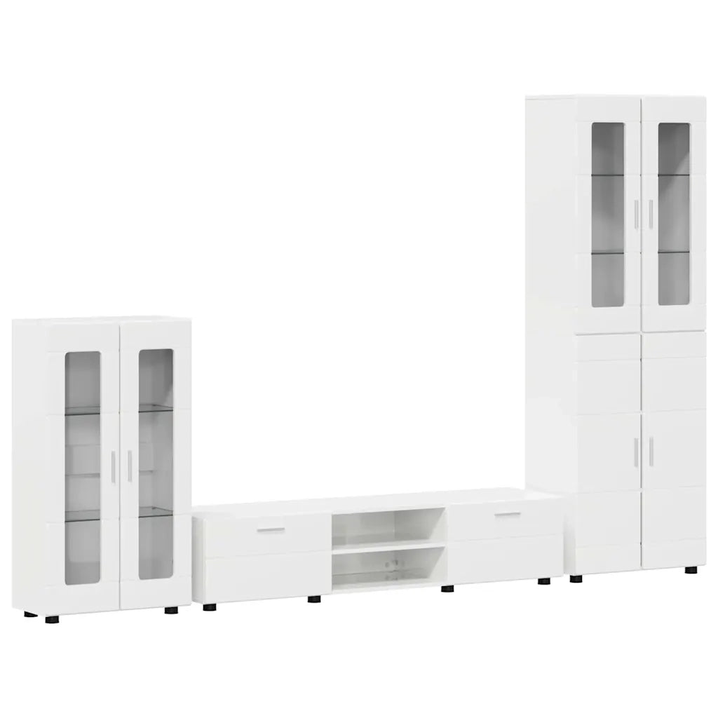 Set mobile TV FLORIN 3 pcs Bianco Lucido Legno multistrato