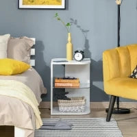 Comodino Moderno a 3 Livelli con Ripiano Regolabile, in Truciolato e Vetro Temperato, 40x40x56 cm, Bianco