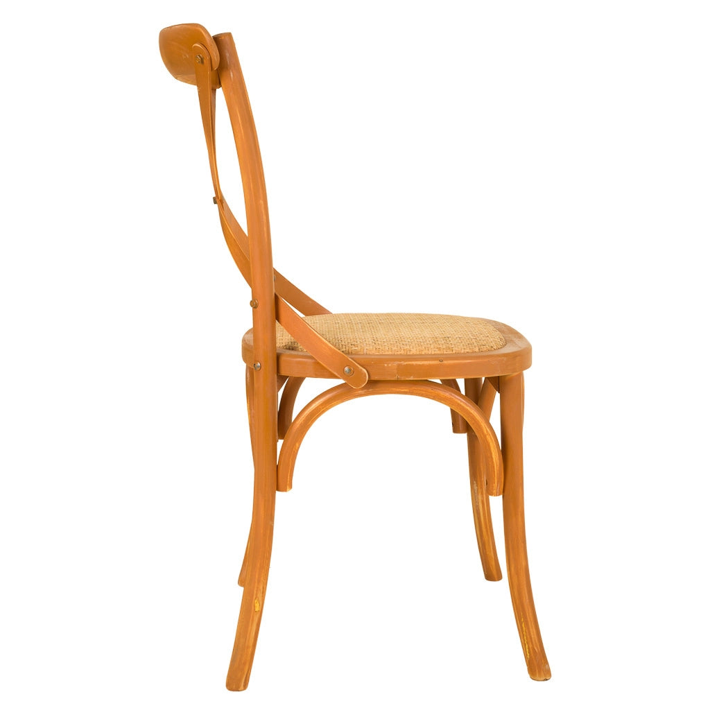 Sedia in legno e seduta in rattan marrone 44x42x46/88h