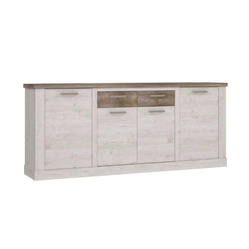 Madia Flux 4 ante e 2 cassetti 213 cm pino bianco con top rovere antico