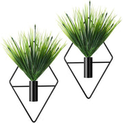Due vasi da parete a forma di vetro con piante artificiali, griglia metallica per appendere piante, vaso geometrico moderno per interni da appendere per appartamento, soggiorno, ufficio (nero, piante acquatiche)