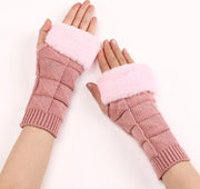 Mouwen da donna in lana, con guanti a mezza mano, lunghe maniche a strappo per donna, caldi per donna, invernali e autunnali, colore rosa.