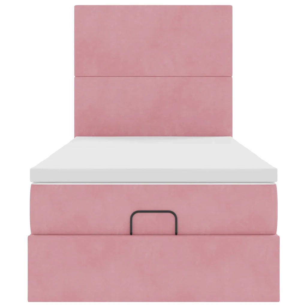 Struttura Letto Pouf con Materassi Rosa 90x190 cm in Velluto 3313372