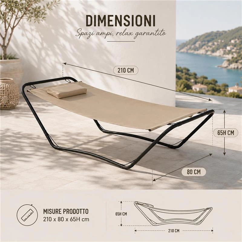 AMACA DA GIARDINO CON SUPPORTO IN ACCIAIO E PVC 210X80X65H CM COLORE BEIGE