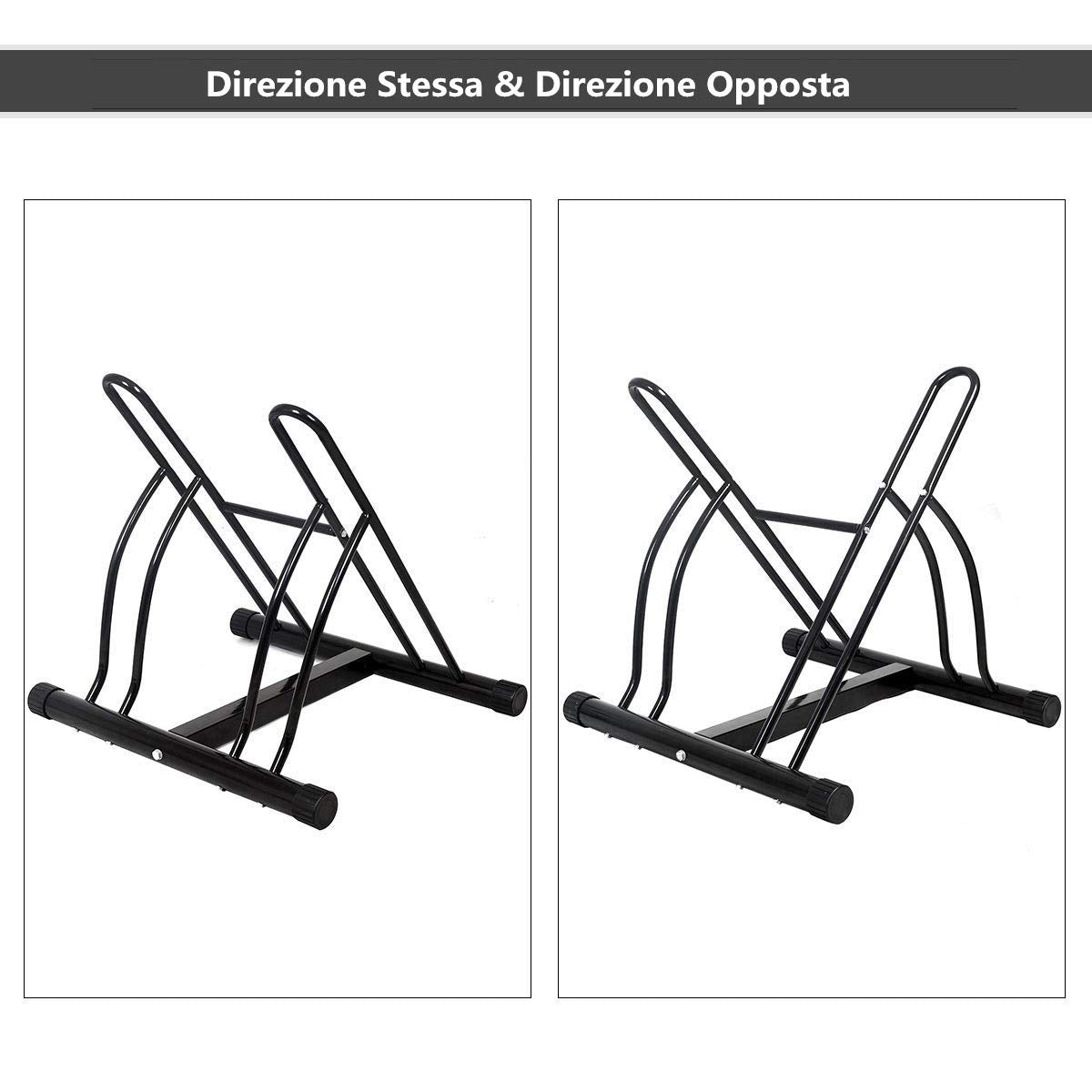 Portabiciclette rastrelliera 2 posti in acciaio da pavimento o da parete esterno 61,4x54x57,5cm Nero-Ciclismo