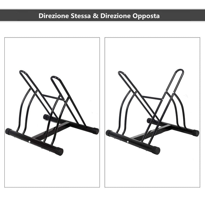 Portabiciclette rastrelliera 2 posti in acciaio da pavimento o da parete esterno 61,4x54x57,5cm Nero-Ciclismo