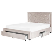 Letto contenitore tappezzeria in velluto beige 160 x 200 cm trapuntato testiera alta cassetti Glam Design