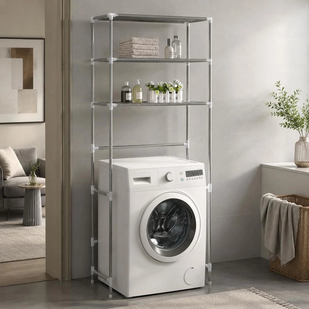 Washing Machine Shelf 3 Shelves Silver 69x28x169 Cm