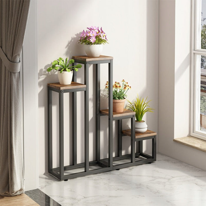 Supporto per piante marrone con misure 68x17x67 cm, ideale per il balcone.