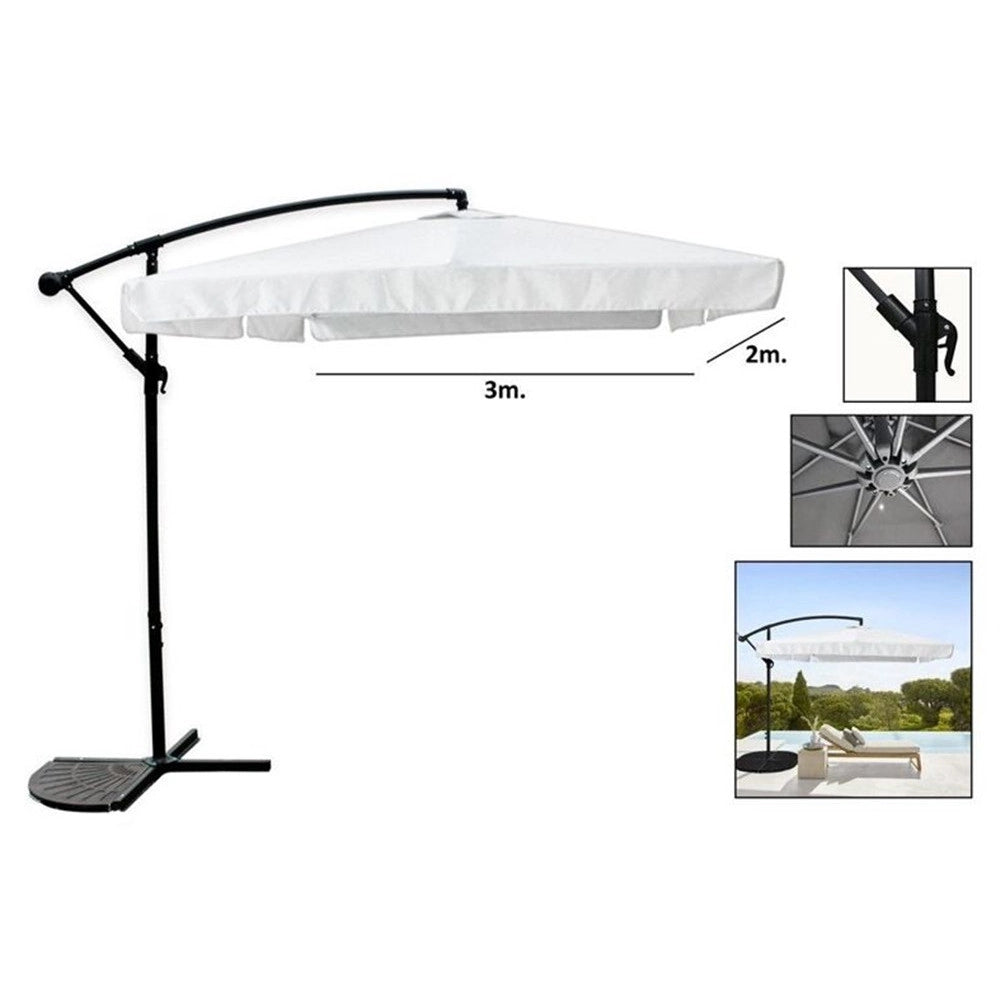 Trade Shop - Ombrellone Laterale Da Giardino Protezione Sole 2x3mt Impermeabile Bianco Con Base 223213 -