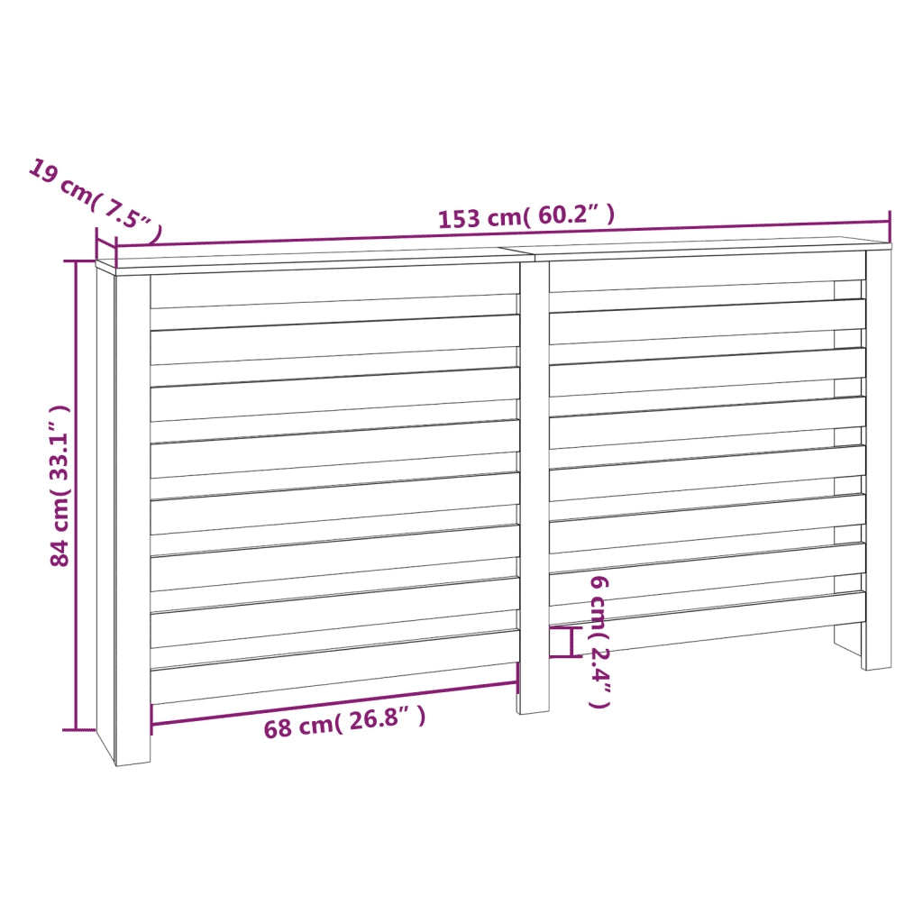 Copertura Termosifone Bianca 153x19x84 cm Legno Massello Pino 822602