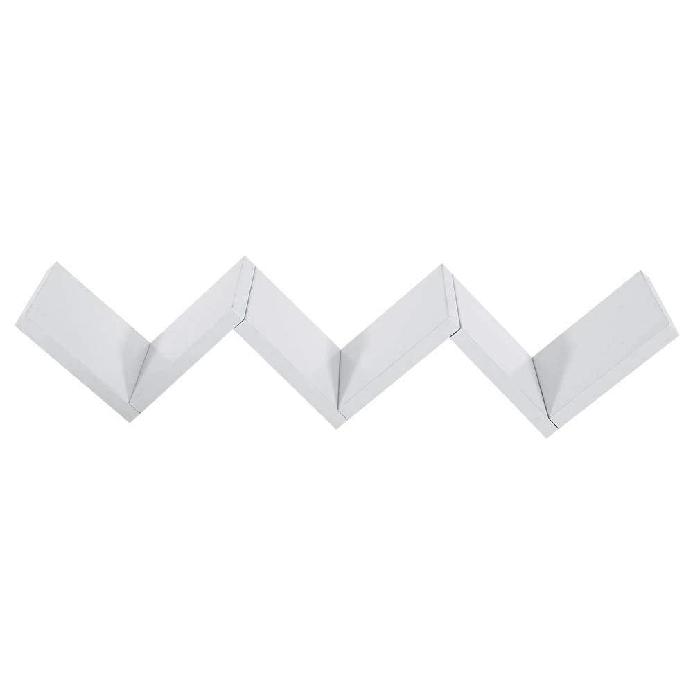 Mensola Parete Moderna Design Zig Zag 59x12x12 cm Scaffale 3 Ripiani in Melamina Bianco