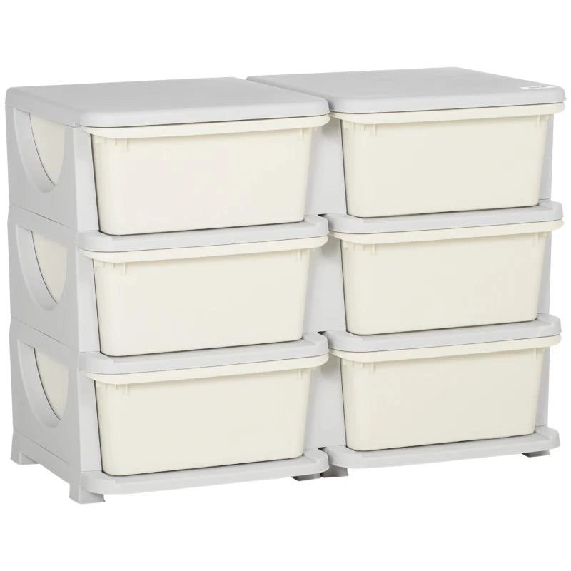 CASSETTIERA 6 CASSETTI PER BAMBINI 3-6 ANNI CON BORDI ARROTONDATI, IN PP BIANCO CREMA, 75X37X56.5 CM