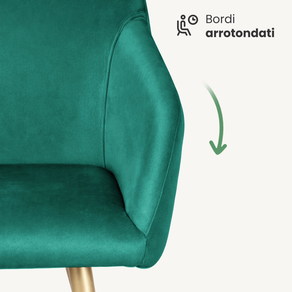 Set di 2 Sedie in velluto liscio ESTELLE Verde Bottiglia gambe oro