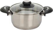 Pentola in acciaio inossidabile con coperchio in vetro, 2,1 l / 18 x 14 cm, pentola universale con maniglie, pentola per pasta, patate, zuppe, brasato per tutti i fornelli, idonea per lavastoviglie