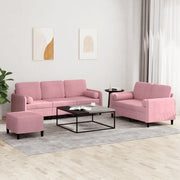 Set di Divani 3 pz con Cuscini Rosa in Velluto